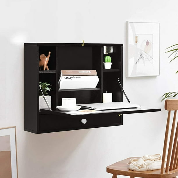 Details about  / Wall Mounted Desk With Storage Shelves Home Computer Table Floating Dining Desk